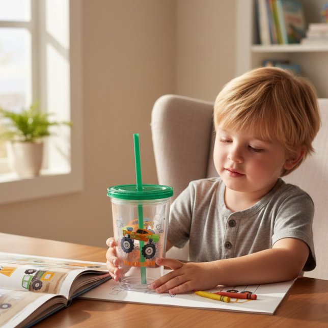 Vaso Acrílico Nombre de Camión de Monstruo Moderno Feliz Cumplea (Subido por el creador)