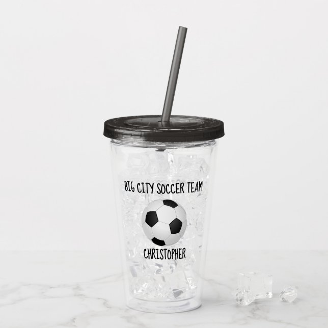 Vaso Acrílico Nombre de equipo y jugador Balón de fútbol blanco  (Reverso (hielo))