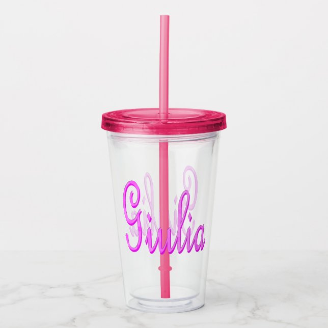 Vaso Acrílico Nombre de Giulia Mosaica Rosa, (Anverso)