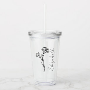 Vaso Acrílico Nombre de guión elegante Carnación Enero Flor de n