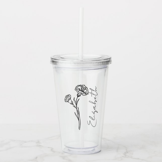 Vaso Acrílico Nombre de guión elegante Carnación Enero Flor de n (Anverso)