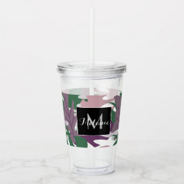 Vaso Acrílico Nombre de hoja de planta colorida Monograma