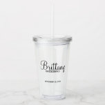 Vaso Acrílico Nombre de la dama de honor personalizada de guión<br><div class="desc">Regalos personalizados de Bridesmaids con el nombre personalizado de la dama de honor en el estilo clásico del guión con título y fecha boda en el estilo moderno de letra sans serif. También perfecto para la empleada de honor,  la niña flor,  la madre de la novia y más.</div>