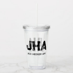 VASO ACRÍLICO NOMBRE DE MONOGRAMA DE TRES LETRAS NEGRO MINIMALIS