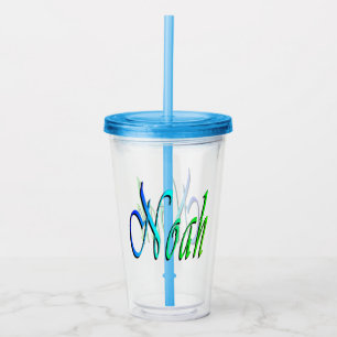 Vaso Acrílico Nombre de Noah verde y azul