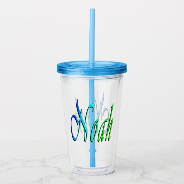 Vaso Acrílico Nombre de Noah verde y azul (Anverso)