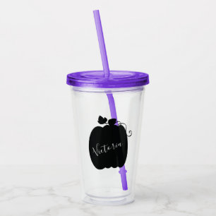 Vaso Acrílico Nombre de parche de calabaza simple con letra mono