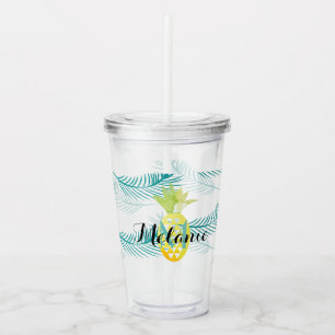 Vaso Acrílico Nombre de patrón de hoja de planta de piña Monogra