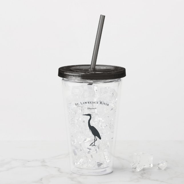 Vaso Acrílico nombre de texto personalizado Gran silueta de garz (Reverso (hielo))