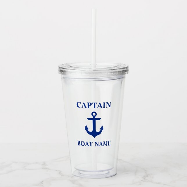 Vaso Acrílico Nombre del barco del capitán del Ancla Náutica (Anverso)