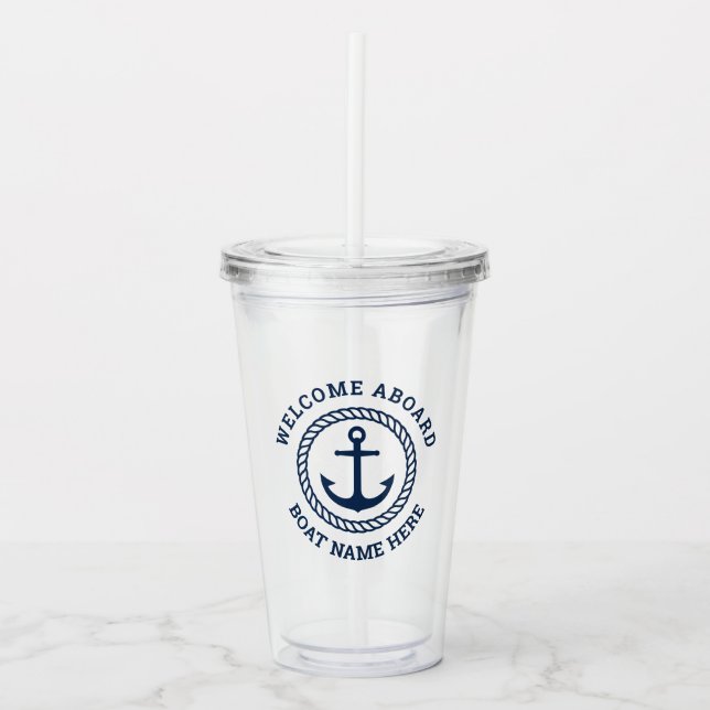 Vaso Acrílico Nombre del barco Personalizado bienvenida a bordo  (Anverso)