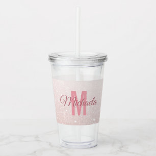 Vaso Acrílico Nombre del monograma del Purpurina Rosa Gold moder