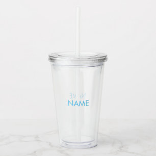 Vaso Acrílico nombre del personalizar, texto azul claro minimali