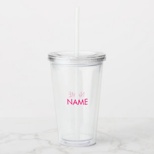 Vaso Acrílico nombre del personalizar, texto fuchsia rosa minima