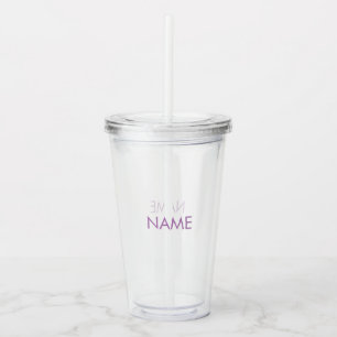 Vaso Acrílico nombre del personalizar, texto minimalista lavanda