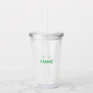 Vaso Acrílico nombre del personalizar, texto verde minimalista c