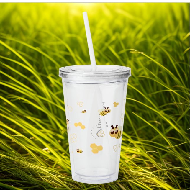 Vaso Acrílico Nombre moderno de la miel de abeja Personalizado (Modern custom name honey bee acraylic tumbler.)