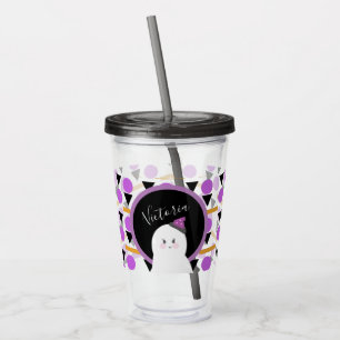 Vaso Acrílico Nombre Morado Fantasma de Halloween 