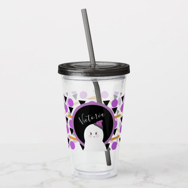 Vaso Acrílico Nombre Morado Fantasma de Halloween  (Izquierda)