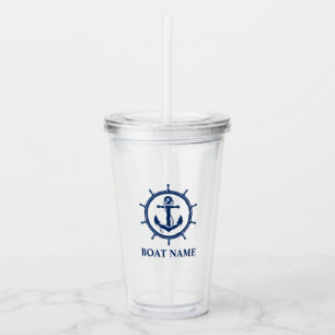 Vaso Acrílico Nombre náutico del barco de la rueda de la cuerda
