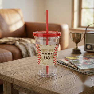 Vaso Acrílico Nombre Número de Béisbol Vintage Personalizado Ret