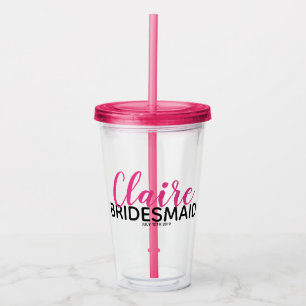Vaso Acrílico Nombre nupcial de la dama de honor del rosa del