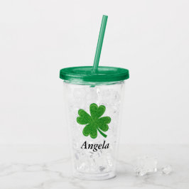Vaso Acrílico Nombre personalizado 4 Leaf Clover St. Patrick's D