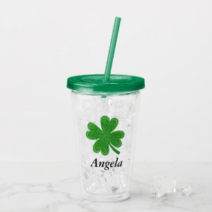 Vaso Acrílico Nombre personalizado 4 Leaf Clover St. Patrick's D