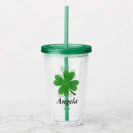 Vaso Acrílico Nombre personalizado 4 Leaf Clover St. Patrick's D