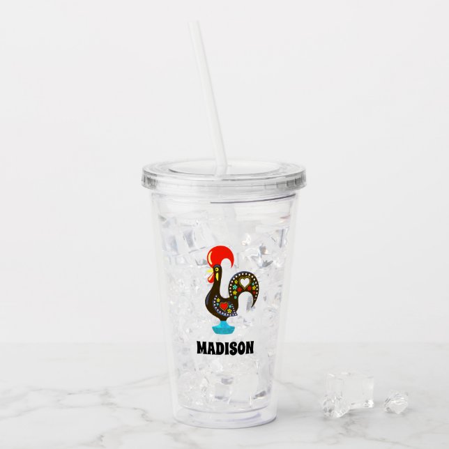 Vaso Acrílico Nombre personalizado Barcelos Rooster portugués ne (Anverso (hielo))