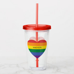 Vaso Acrílico Nombre personalizado Corazón arcoiris