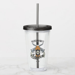 Vaso Acrílico NOMBRE personalizado Cowboy Revolver Gun Whiskey S