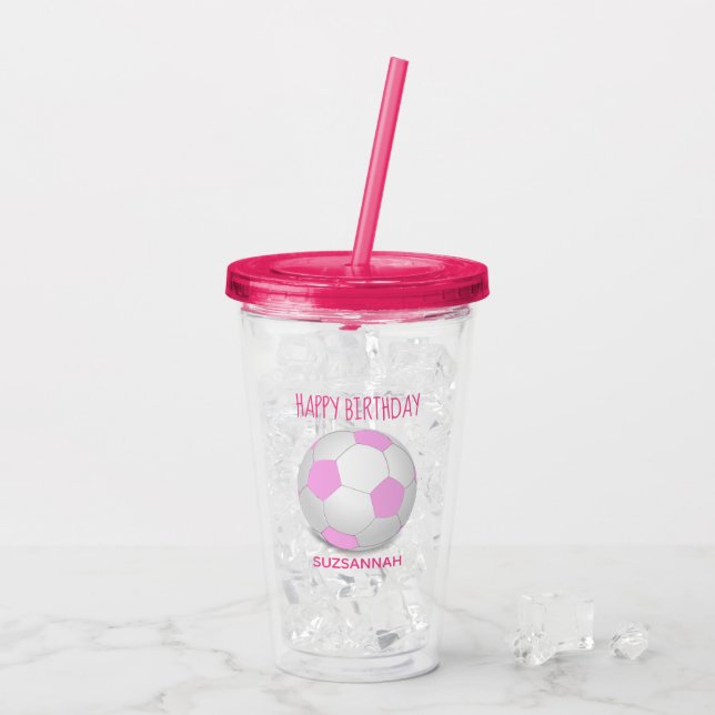 Vaso Acrílico Nombre personalizado Cumpleaños Girly Pink White S (Reverso (hielo))