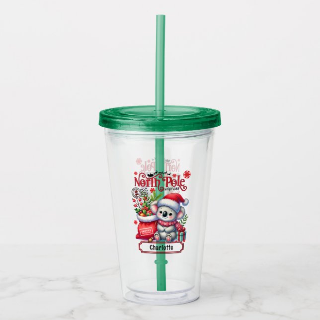 Vaso Acrílico Nombre personalizado de las navidades de Koala (Anverso)
