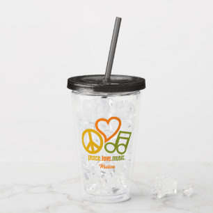Vaso Acrílico Nombre personalizado de Peace Love Music