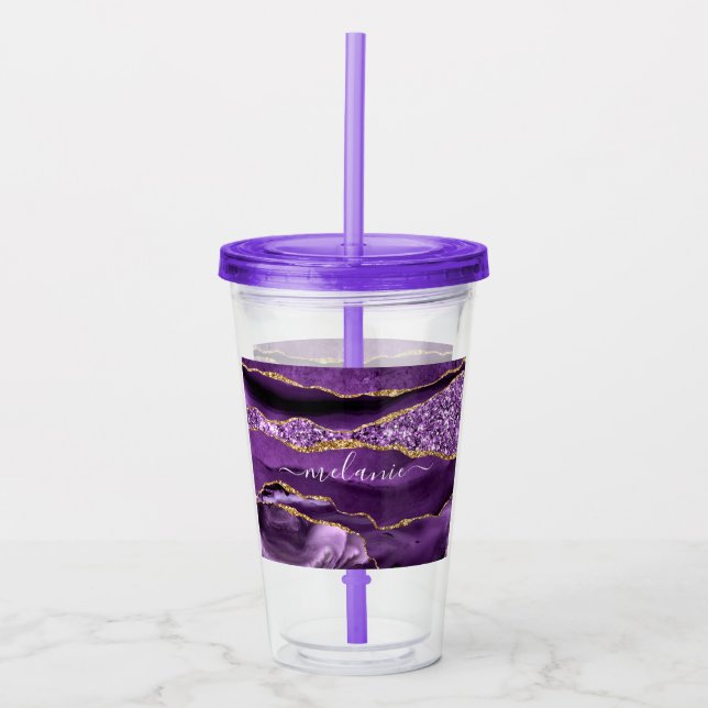 Vaso Acrílico Nombre personalizado de Tumbler acrílico Purpurina (Anverso)