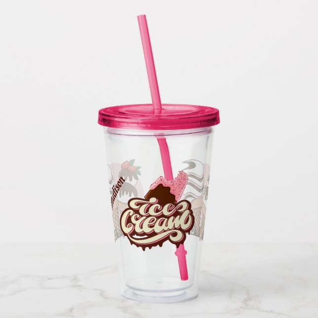 Vaso Acrílico Nombre personalizado del tumbler de Ice Cream Love (Izquierda)