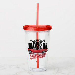 Vaso Acrílico NOMBRE personalizado Faux Neon 1950's Classic Car