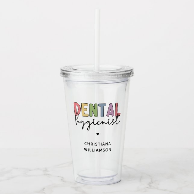 Vaso Acrílico Nombre personalizado Higienista dental Regalos RDH (Anverso)