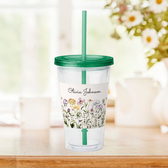 Vaso Acrílico Nombre personalizado Jardín de flores silvestres (In situ)