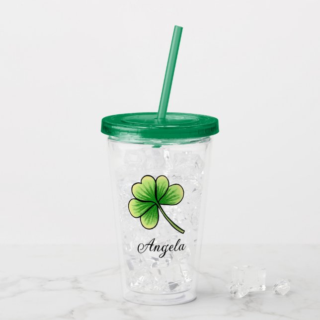 Vaso Acrílico Nombre personalizado Lucky Clover St. Patrick's Da (Reverso (hielo))