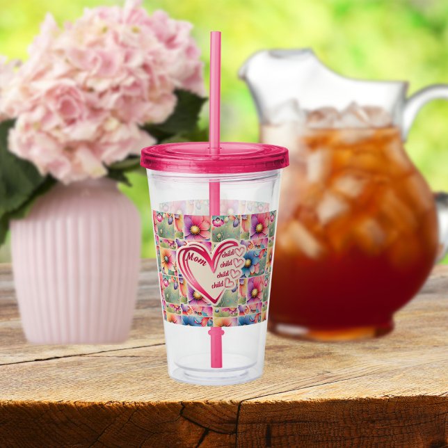 Vaso Acrílico Nombre Personalizado Mamá Niños Florales Por Toda  (Subido por el creador)