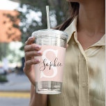 Vaso Acrílico Nombre personalizado moderno Monograma Pastel rosa<br><div class="desc">Nombre personalizado moderno Monograma Pastel rosa</div>