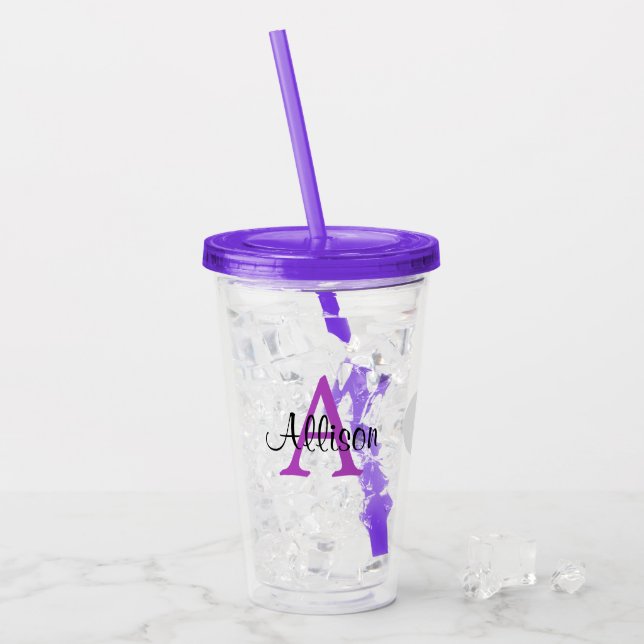 Vaso Acrílico Nombre personalizado Monograma Tumbler acrílico (Anverso (hielo))