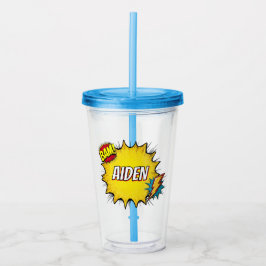 Vaso Acrílico Nombre personalizado niños superhéroe