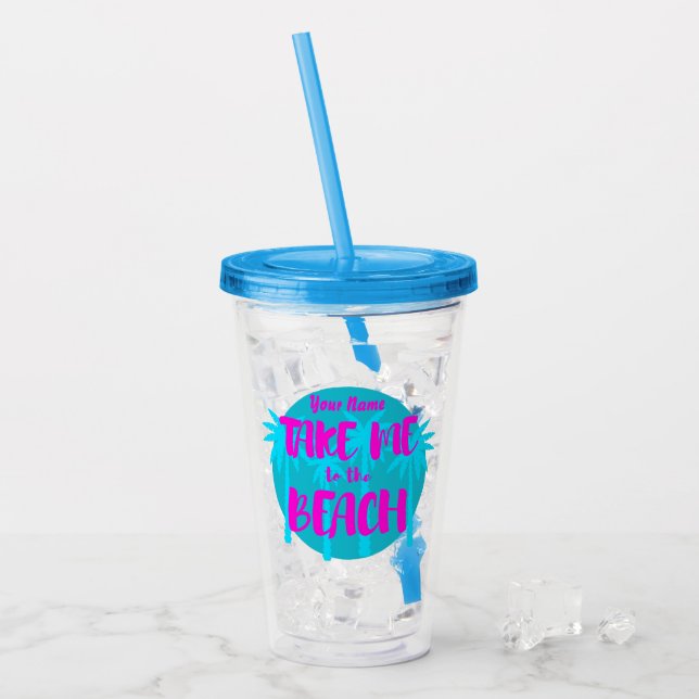 Vaso Acrílico Nombre personalizado Playa de verano Vacaciones Az (Anverso (hielo))