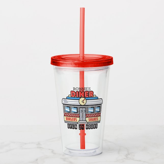 Vaso Acrílico NOMBRE personalizado Retro 50 Diner Rótulo 50 Atóm (Anverso)