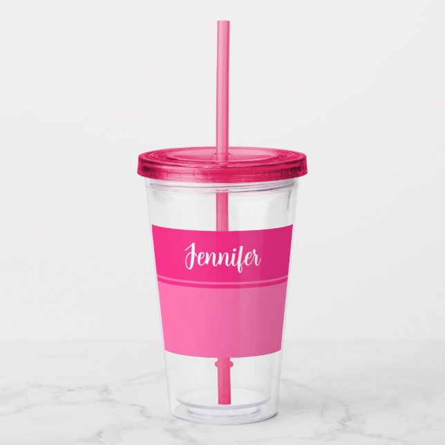 Vaso Acrílico Nombre personalizado simple y Bonito rayado rosa c (Anverso)