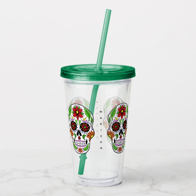 Vaso Acrílico Nombre personalizado Sugar Skull Tumblers (Reverso)