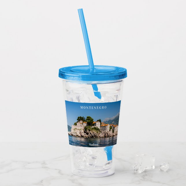 Vaso Acrílico Nombre personalizado y Montenegro de texto (Anverso (hielo))